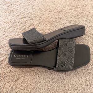 Gucci Black GG Wood Slide Sandals